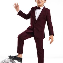 Mark & Mia Full Sleeves  3 Piece  Party Suits with Blazer & Bow Detailing-Maroon-image-69