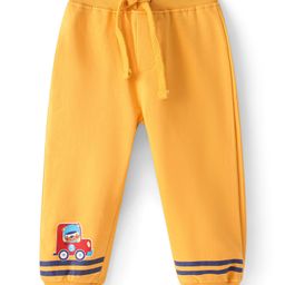 Babyhug Cotton Looper Knit Jogger Fit Full Length Track Pant With Car Print - Yellow-image-4
