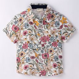 CrayonFlakes Rayon Half Sleeves Floral Printed Shirt - Off White-image-58