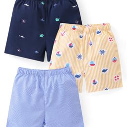 Babyhug Cotton Woven Boxers With Boat Print Pack of 3 - Multicolor-image-117
