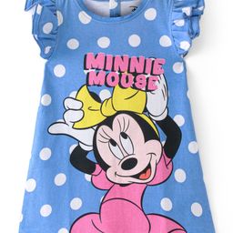 Babyhug Disney Cotton Knit Frill Sleeves Nighty With Minnie Mouse Graphics - Multicolor-image-71