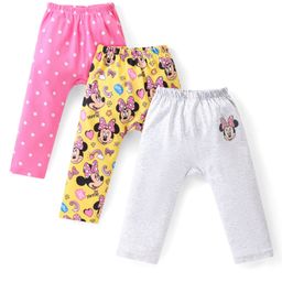 Babyhug Disney Interlock Knit Full Length Diaper Leggings With Minnie Mouse Graphics Pack Of 3 - Yellow White & Pink-image-70