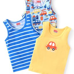 Babyhug 100 % Cotton Knit Sleeveless Sando With Vehicle Print Pack of 3- Multicolor-image-41
