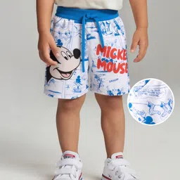 Babyhug Disney  Cotton Terry Knit Shorts With Mickey Mouse Print - Blue & White-picture-36