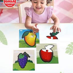 Play Nation 3 in 1 Fruits 12 pcs Colorful Jigsaw puzzle|  Montessori Educational Pre School Toy for Cognitive Development|BIS Certified| 12 months+-18