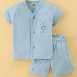 Zero Interlock Knit Half Sleeves Night Suit With Baby Duck Print - Blue-image-32