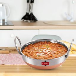 HAZEL Alfa Premium Heavy Gauge Stainless Steel Kadai with Copper Bottom (1 ltr), Silver & Copper-16