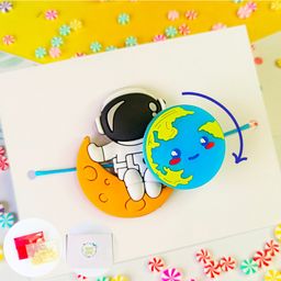 Little Tresses Kids Spinner Astronaut Rakhi with Roli, Chaawal, Card in a Box - White, Blue-18