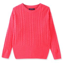 Pine Kids Knitted Full Sleeves Pullover With Cable Knit Design - Neon Pink-picture-17