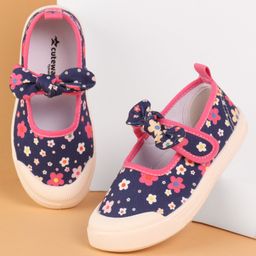 Cute Walk by Babyhug Casual Shoes with Velcro Closure Floral Print and Bow Applique - Navy-image-76