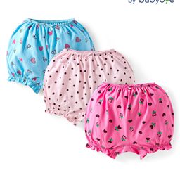 Babyoye Cotton Knit Bloomers with Polka Dots & Heart Print Pack of 3 - Dark Pink White & Blue-image-22