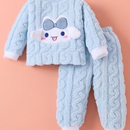 Kookie Kids Full Sleeves T-Shirt & Lounge Pants Winter Wear Set With Animal Applique - Sky Blue-image-78
