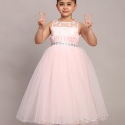 Toy Balloon Kids Net Sleeveless Floral Shaped Lace & Butterfly Shaped Sequins Embellished Dress - Baby Pink-image-60
