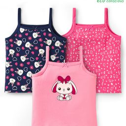 Babyoye Cotton Elastane Knit Sleeveless Slips With Floral & Bunny Print Pack Of 3 - Blue & Pink-image-96