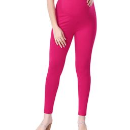 Bella Mama Full Length Maternity Leggings With Tummy Band Solid Color- Fuchsia-image-96