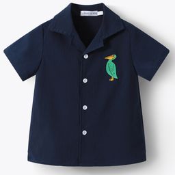 Mark & Mia Half Sleeves Solid Shirt Bird Embroidery - Navy Blue-image-3