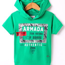 Noddy Knitted Half Sleeves Typography Printed Hoodie - Green-image-71