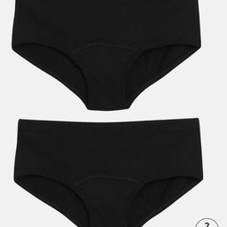 Mackly Pack Of 2 Cotton Elastane Solid Leak Proof Panties - Black-image-89