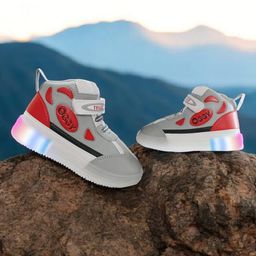 PASSION PETALS Colour Blocked & Oggy Text Designed With Velcro Closure LED Shoes - Grey & Red-image-88