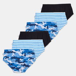Plan B Cotton Elastane Pack Of 6 Striped & Camouflage Printed Briefs - Blue & Black-image-89
