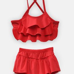CUKOO Sleeveless Solid Top & Skort Set - Red-image-91