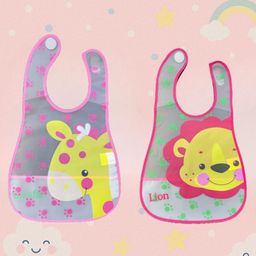 Badal Kidz Plastic Waterproof Baby Feeding Apron with BIB giraffe and lion design - Pink & Pink(Pack of 2)-picture-10