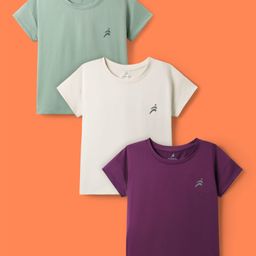 Pine Active Knit Half Sleeves Solid Color T-Shirts Pack of 3 - Multicolor-image-64