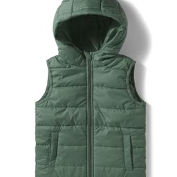 Babyhug Woven Sleeveless Solid Color Padded Hooded Jacket - Olive Green-picture-21