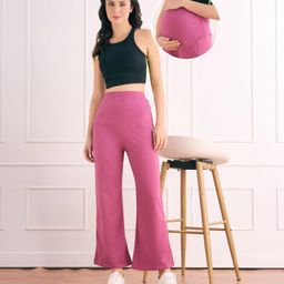 Bella Mama Cotton Knit Full Length High Coverage Maternity Solid Coloured Pant - Pink-picture-23