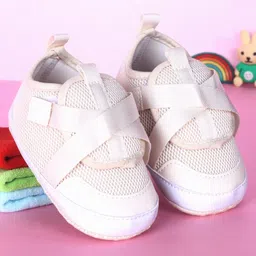 Babyoye Slip On Solid Coloured Booties With Lace Detailing - Beige-picture-14