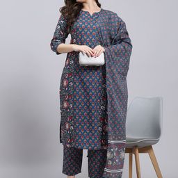 Anouk Rustic Floral Printed Notch Neck Kurta With Trousers & Dupatta image 3
