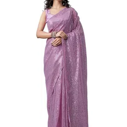DAATAR Striped Sequinned Pure Georgette Saree-image-87