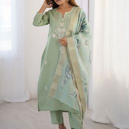 Fashion Basket Ethnic Motifs Embroidered Thread Work Kurta with Pyjamas & With Dupatta-image-92