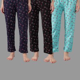 Women Pack Of 3 Printed Cotton Pyjama Pants with Side Pockets-image-99