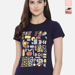 Dreambe Women Pack of 3 Geometric Printed Round Neck Cotton T-shirts-image-96