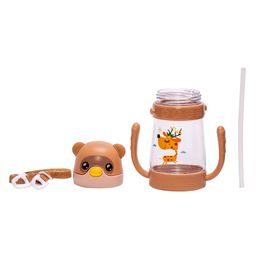 Adore Bear Hug! The U Shaped Twin Handle Straw Sipper with an Adjustable Strap 400ml(Brown) image 4
