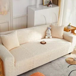Lukzer Yellow Printed Polyester 1 Piece Sofa Cover With Arms-18