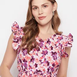 Murcia Floral Print Flutter Sleeve Crepe Crop Top-33