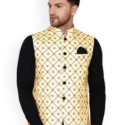 VEERA PARIDHAAN Pure Cotton Printed Mandarin Collar Nehru Jacket-image-55