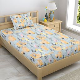 Enchant Home Teal & Yellow Floral 210 TC Single Bedsheet with 1 Pillow Covers-image-21
