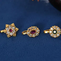 Tanusha Jewels Gold-Plated Brass Zircon Clip-On Nosepin-57