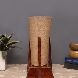 Devansh Beige & Brown Textured Wooden Table Lamp With Jute Shade-20