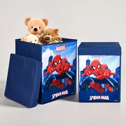 Kuber Industries Navy Blue 2 Pieces Marvel Spiderman Toy Storage Box with Lid & Handle-21