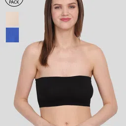 Amour Secret Women's Pack Of 3 Blue & Black Non-Padded/Bandeau Bra-image-79