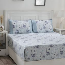 MASPAR Blue Floral Printed 200TC Cotton Double Bedsheet With 2 Pillow Covers-image-76