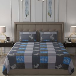 BED-SHEET.COM Blue & White Printed 250 TC Cotton King Bedsheet With 2 Pillow Covers-image-29