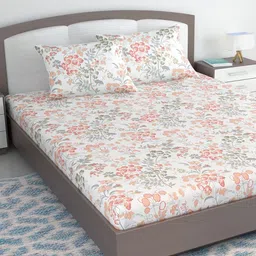 Divine Casa White Printed 144 TC Pure Cotton King Bedsheet With 2 Pillow Covers-image-4