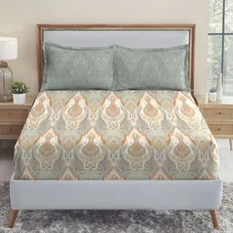 MYTRIDENT Green Ethnic Motifs 210 TC Cotton Fitted King Bedsheet with 2 Pillow Covers-image-98