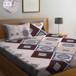 Arrabi Multicoloured Ethnic Motifs 300 TC King Bedsheet with 2 Pillow Covers-13