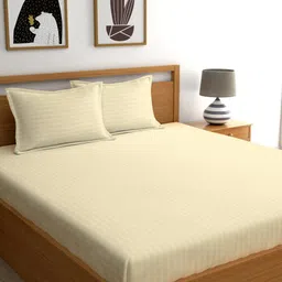 Ariana Off White Striped 210 TC Pure Cotton King Bedsheet with 2 Pillow Covers-43